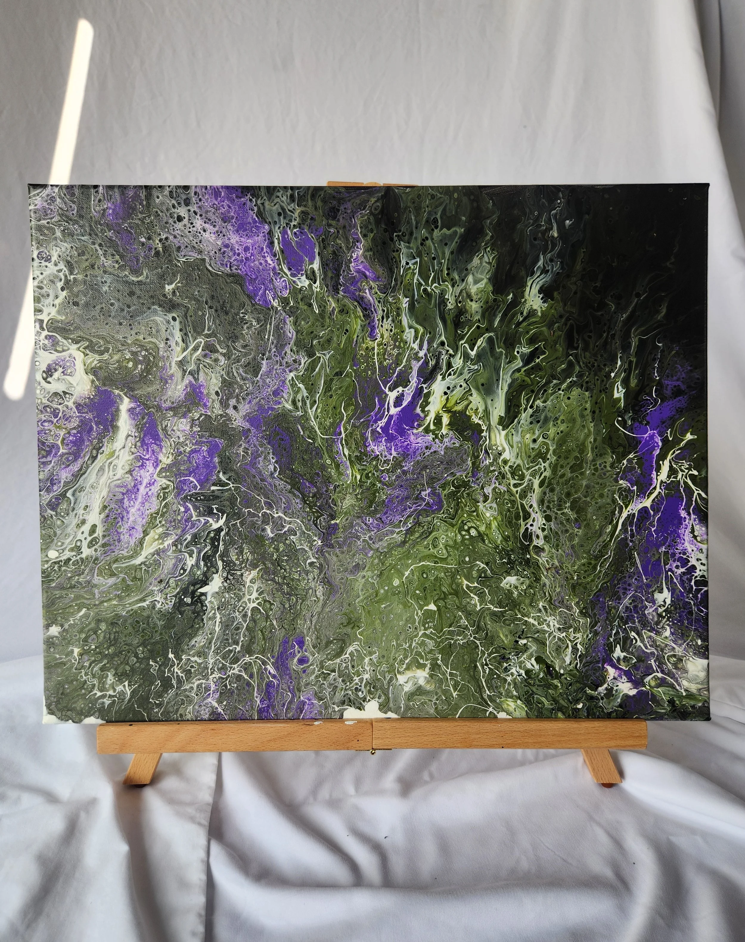 16 x 20 Purple Olive Black and White Acrylic on Canvas