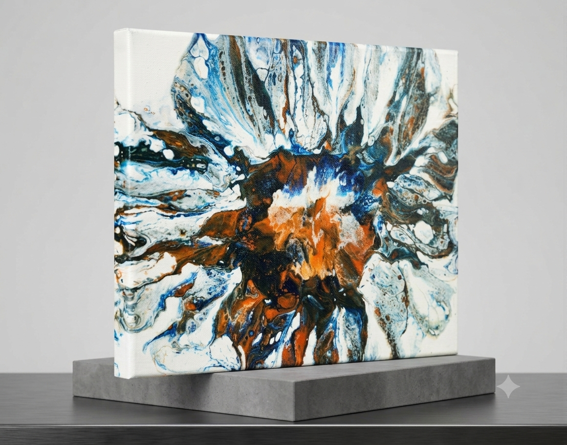 11 x 14 White Orange Blue Starburst Acrylic  Canvas