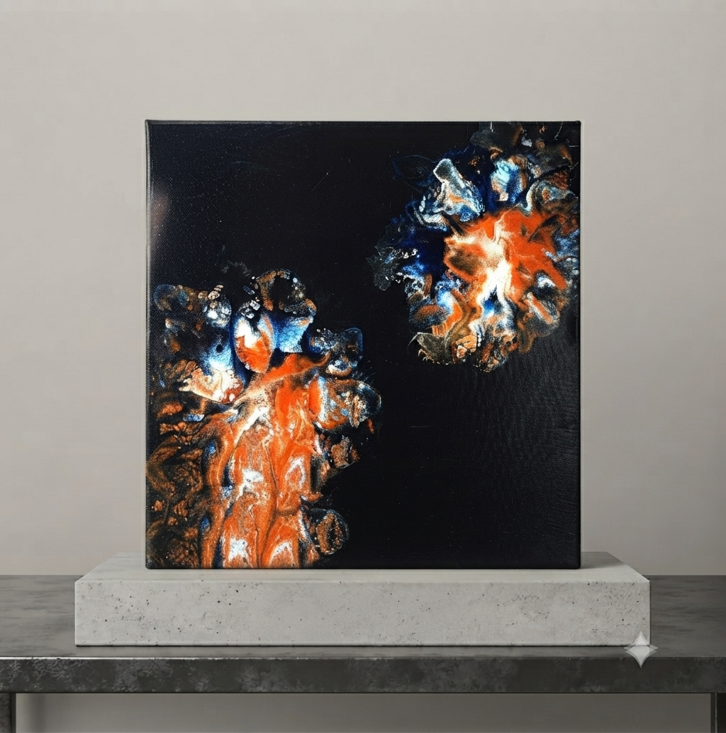 11 x 14 Black Orange and Blue balloon Acrylic Canvas