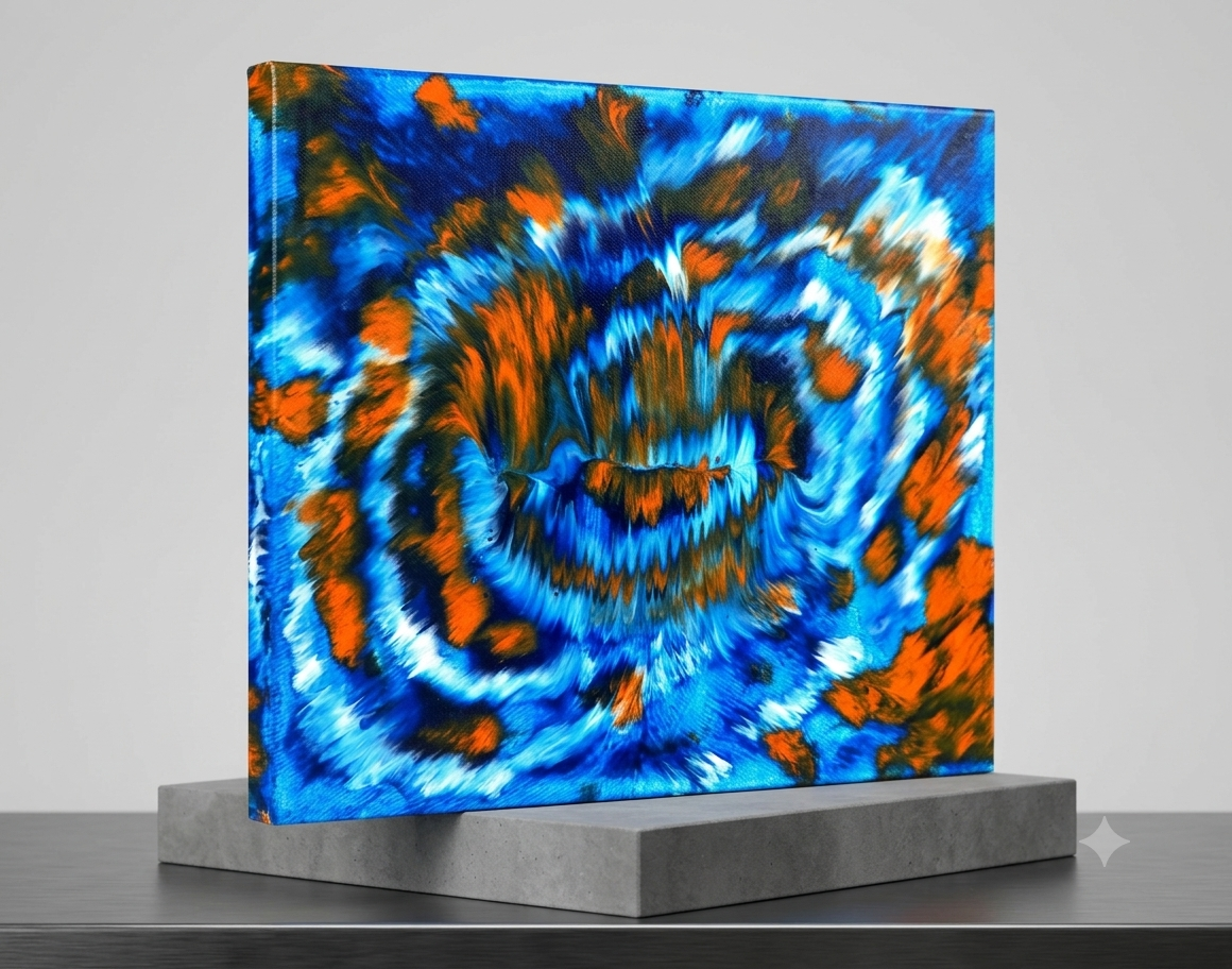 11" x 14"  Bright Blue and Orange Acrylic on Canvas