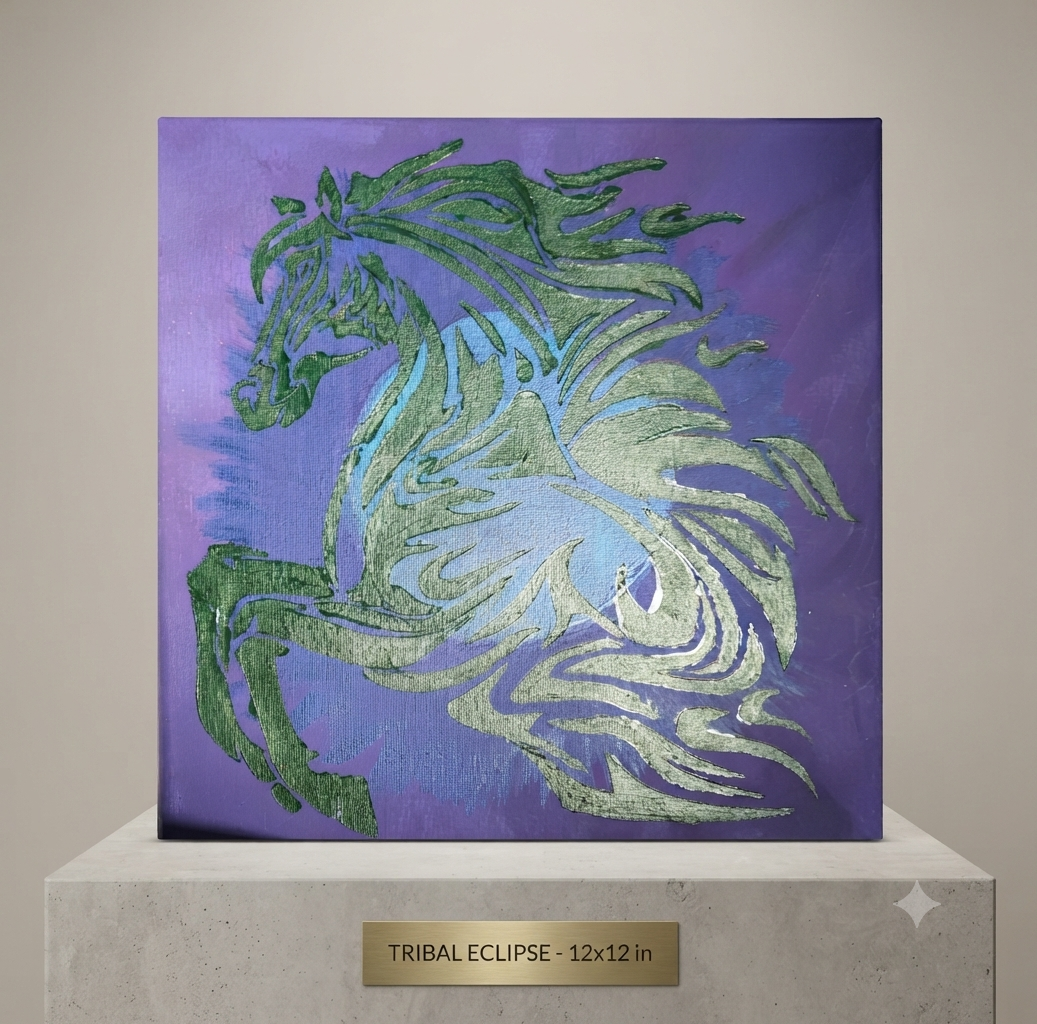 12 x 12 vibrant Tribal Horse Painting on Canvas | Southwest Style Wall Art