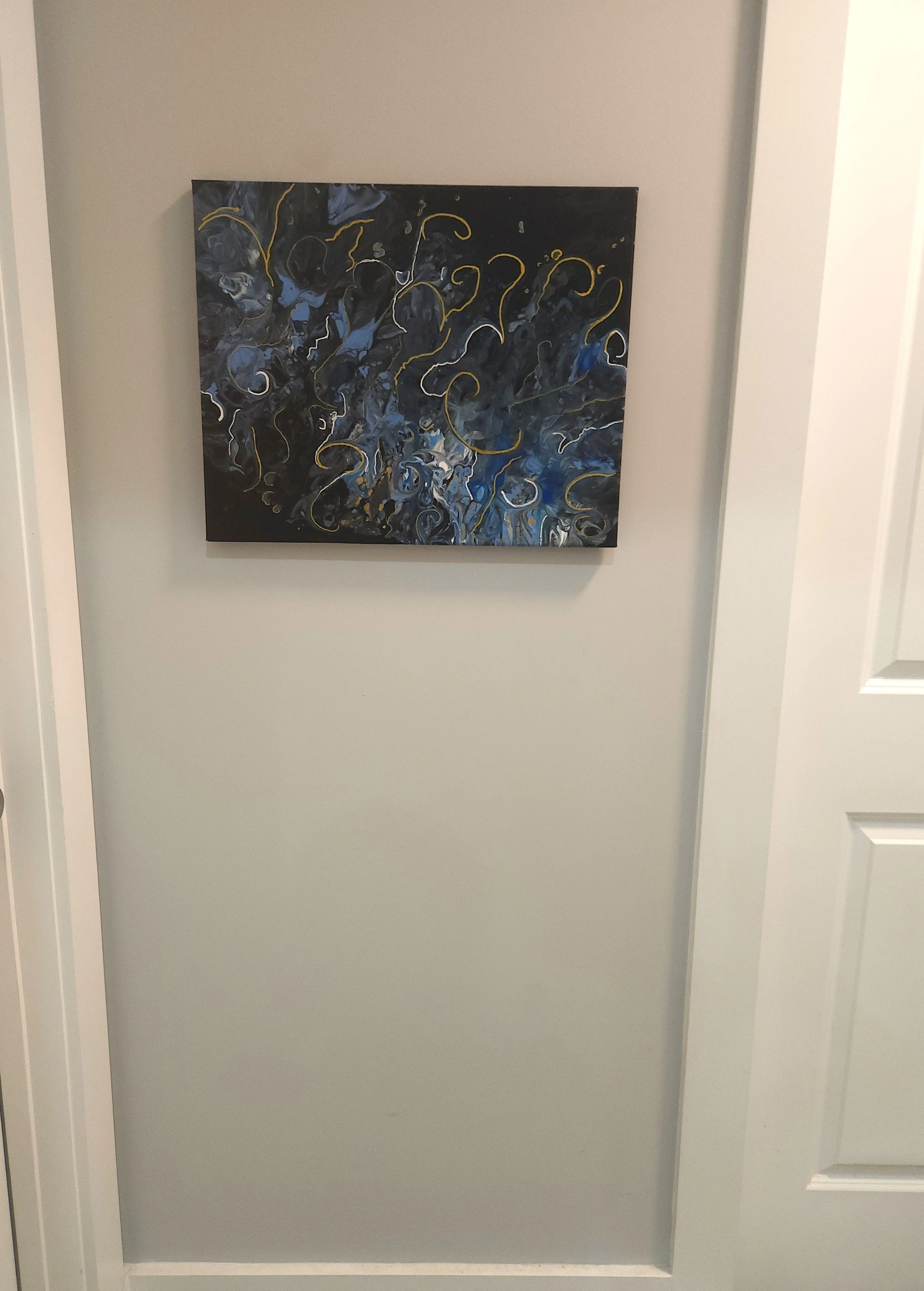 16 x 20 Blue with Gold and White Scrolls acrylic Canvas