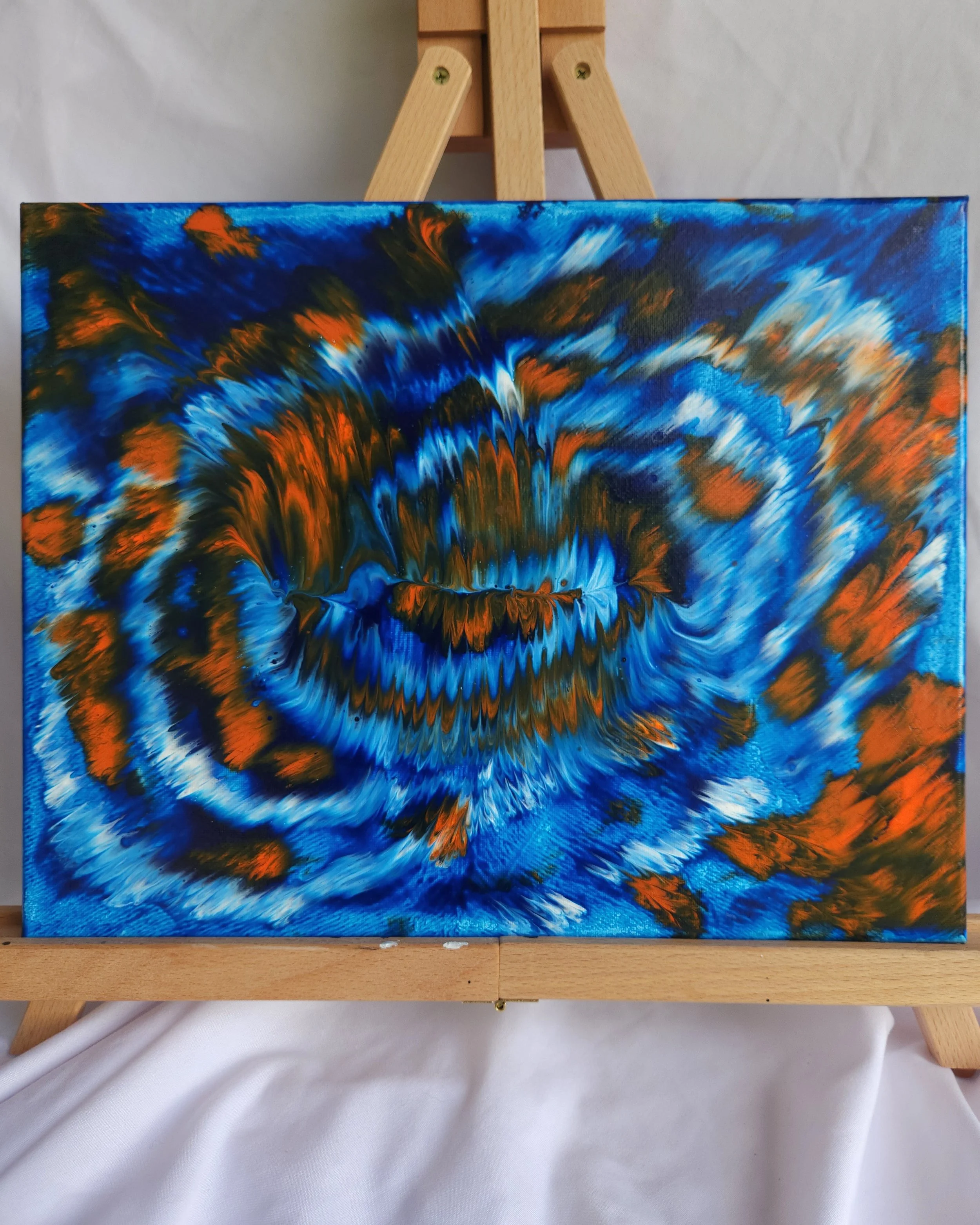 11" x 14"  Bright Blue and Orange Acrylic on Canvas