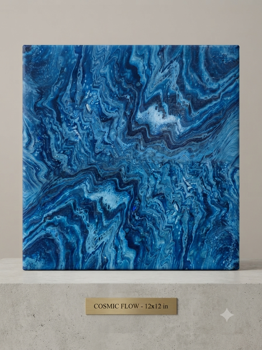 12 x 12 Tranquil Blue Abstract Fluid Art Canvas