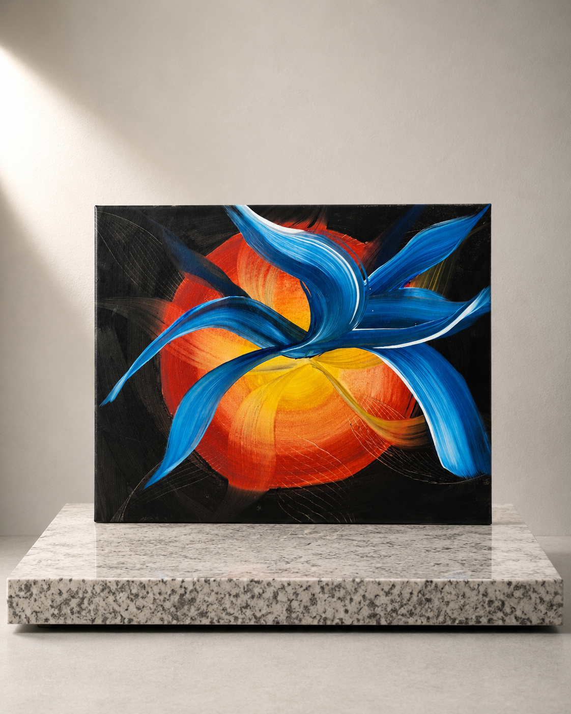 16 x 20 Blue flowers fire moon Acrylic Canvas