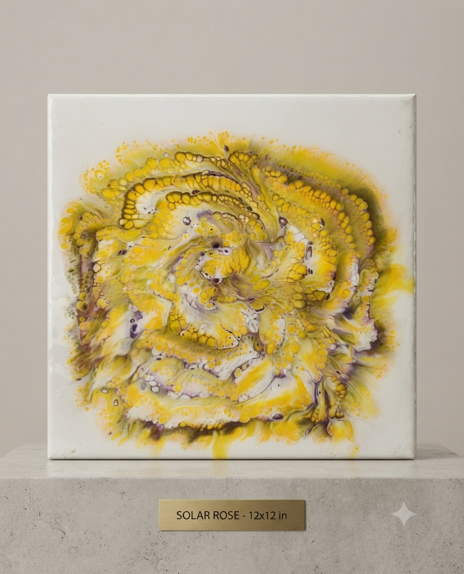 12 x 12 Purple & Gold Flow Acrylic Pour Art