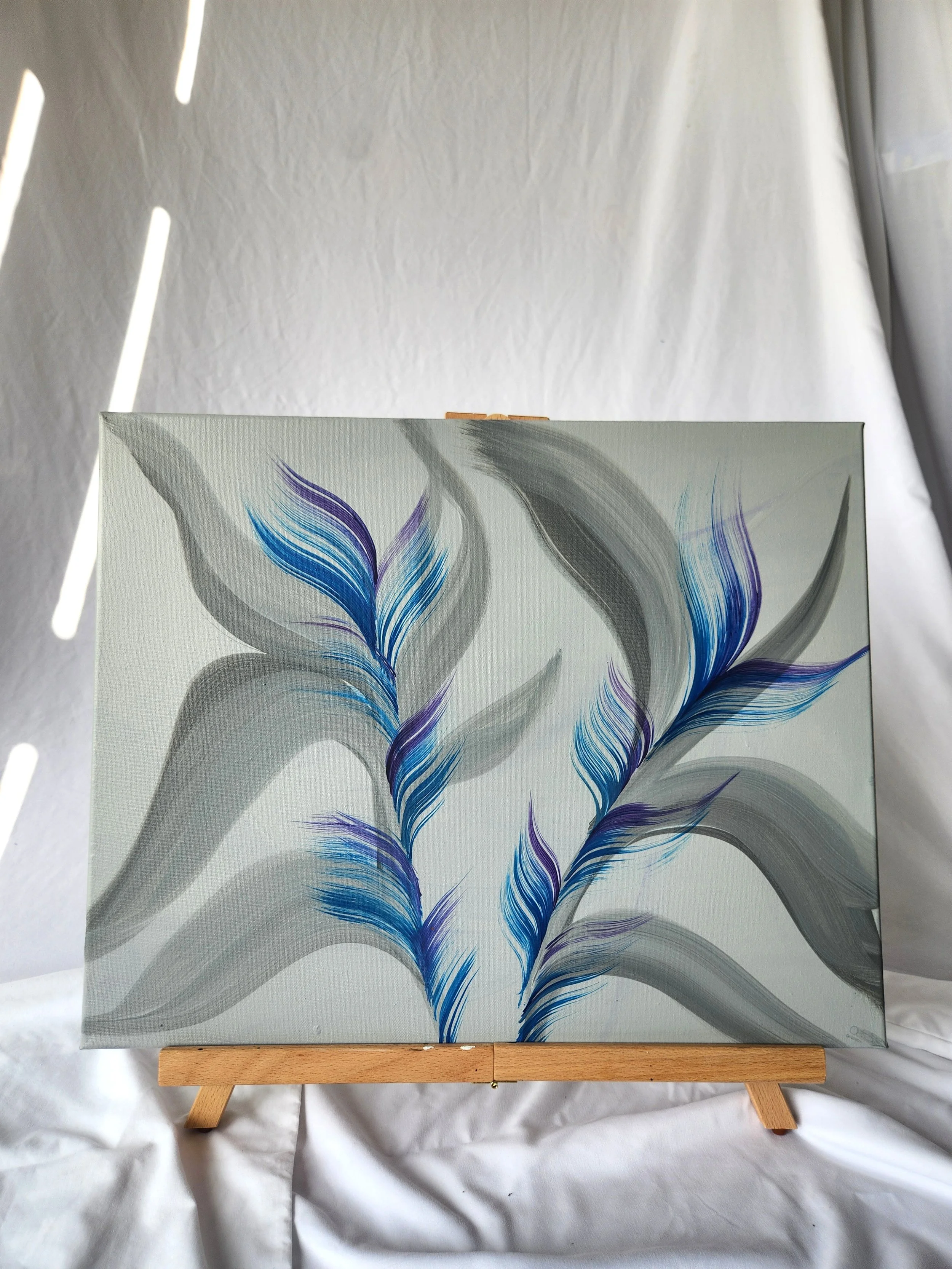 16 x 20 Purple and blue on Grey background Botanical Acrylic Canvas