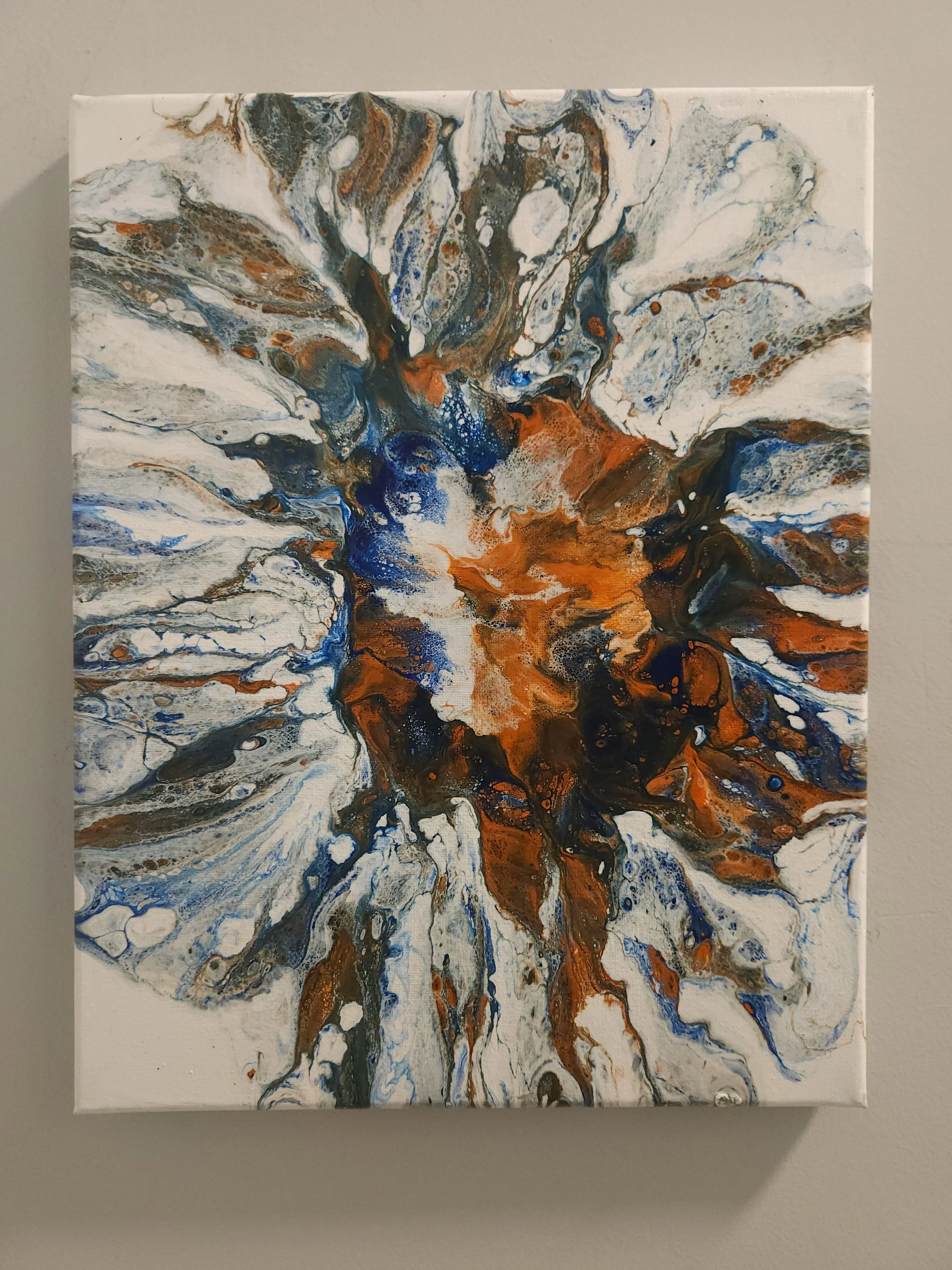11 x 14 White Orange Blue Starburst Acrylic  Canvas
