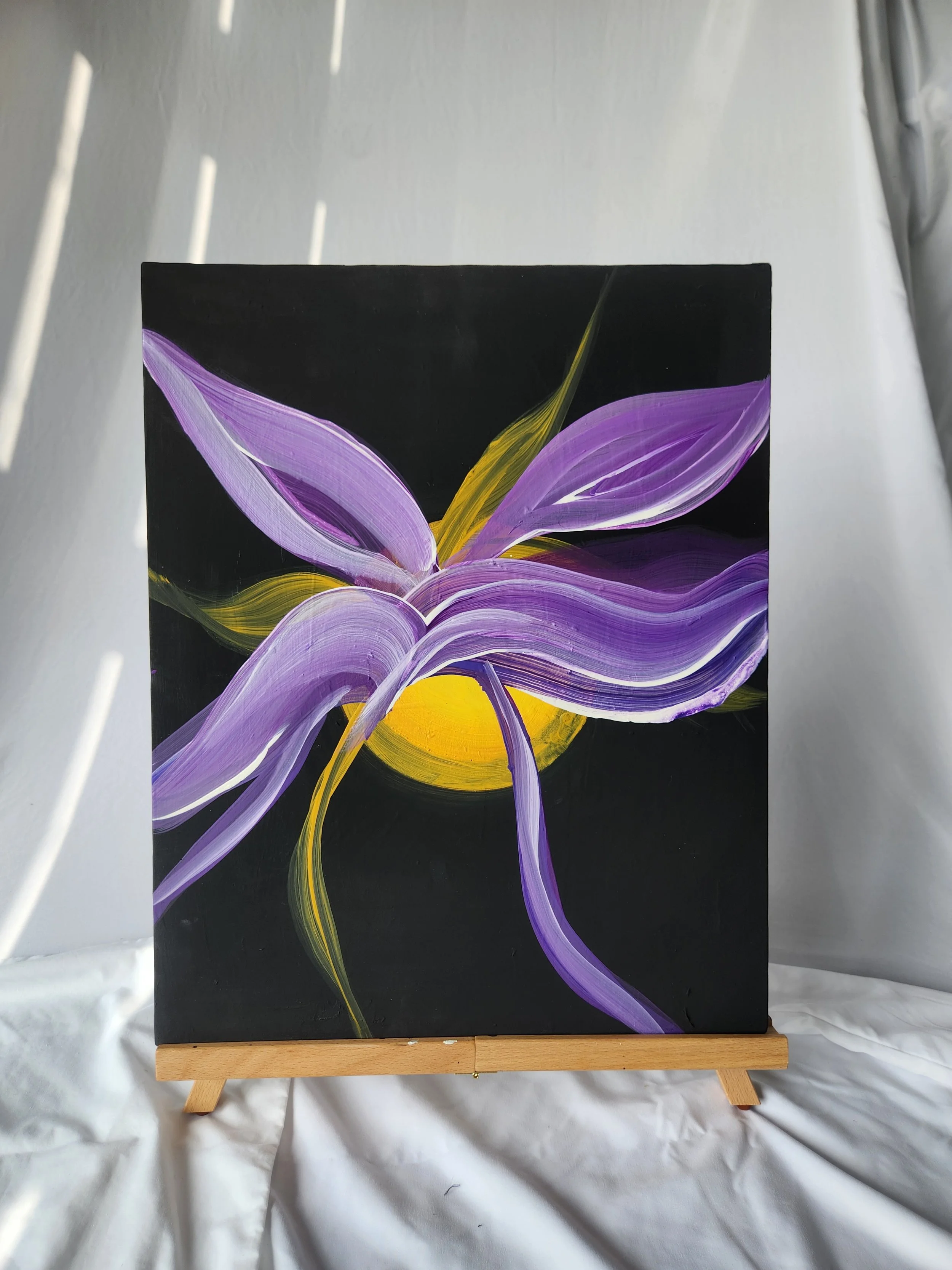 16 x 20 Purple leaves Gold Moon Acrylic Canvas