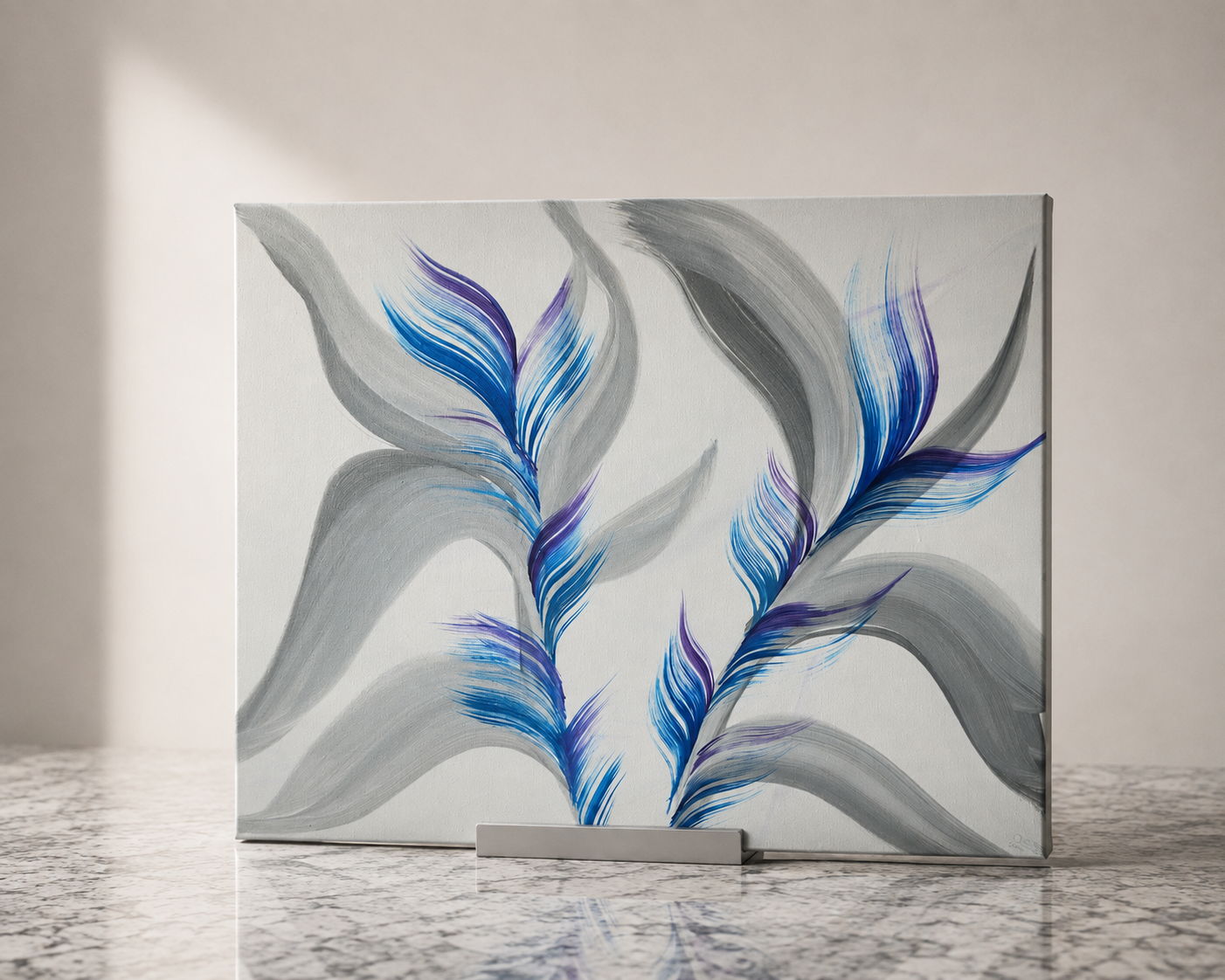 16 x 20 Purple and blue on Grey background Botanical Acrylic Canvas