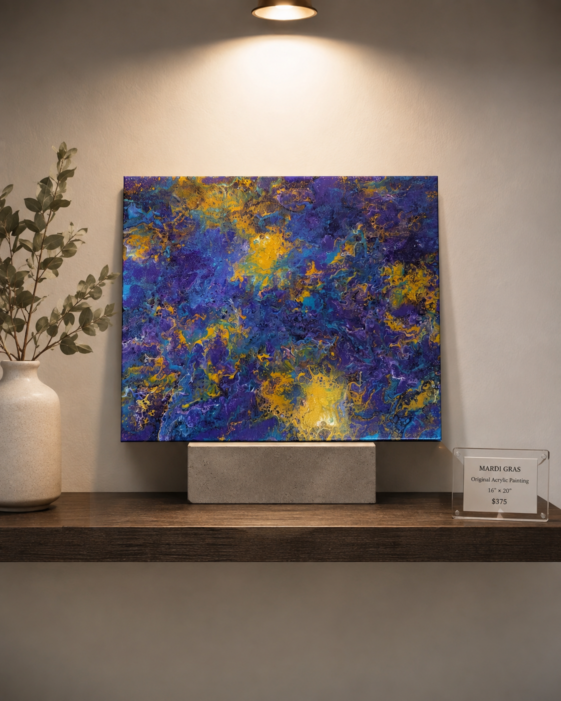 16 x 20 Gold Purple Teal Blue Acrylic Pour on Canvas