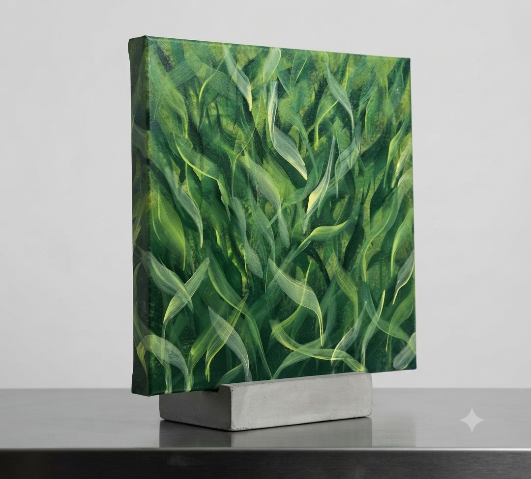 12 X 12 Green Grass Botanical Acrylic Canvas