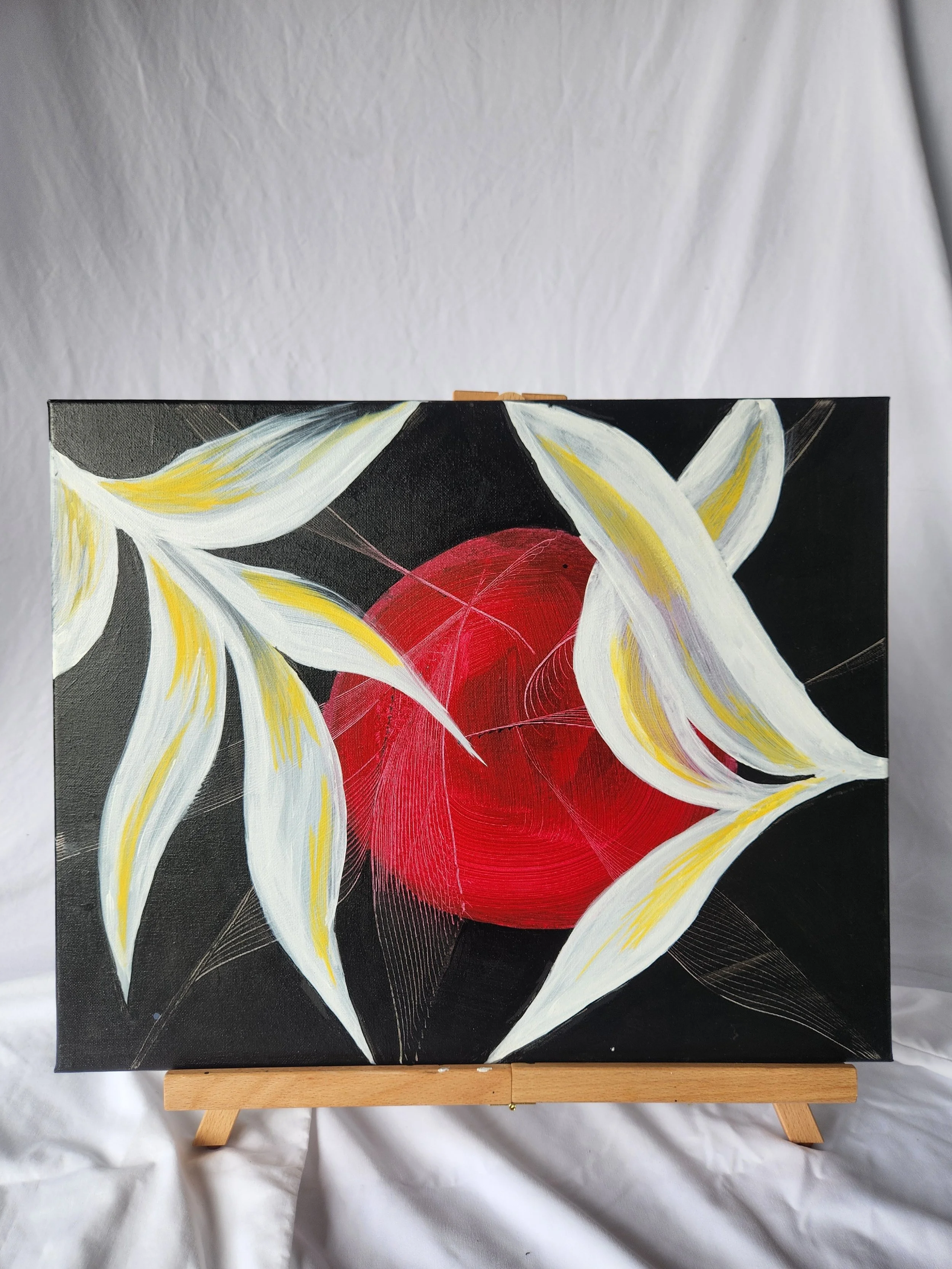 16 x 20 Blood Moon white and yellow flowers Acrylic on canvas