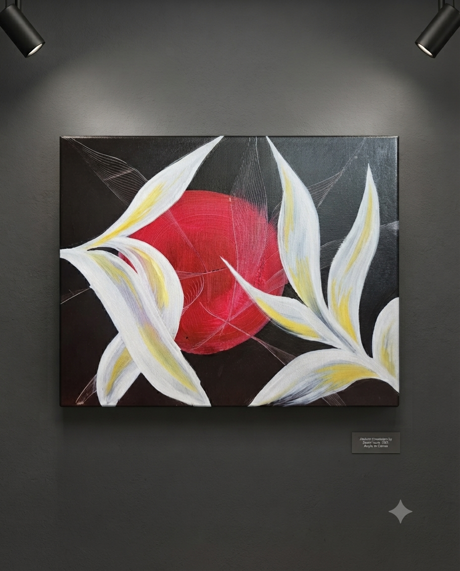 16 x 20 Blood Moon white and yellow flowers Acrylic on canvas