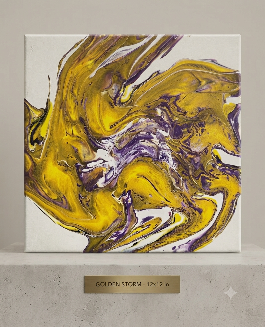 12 x 12 Golden Veins Purple and Gold Acrylic Art