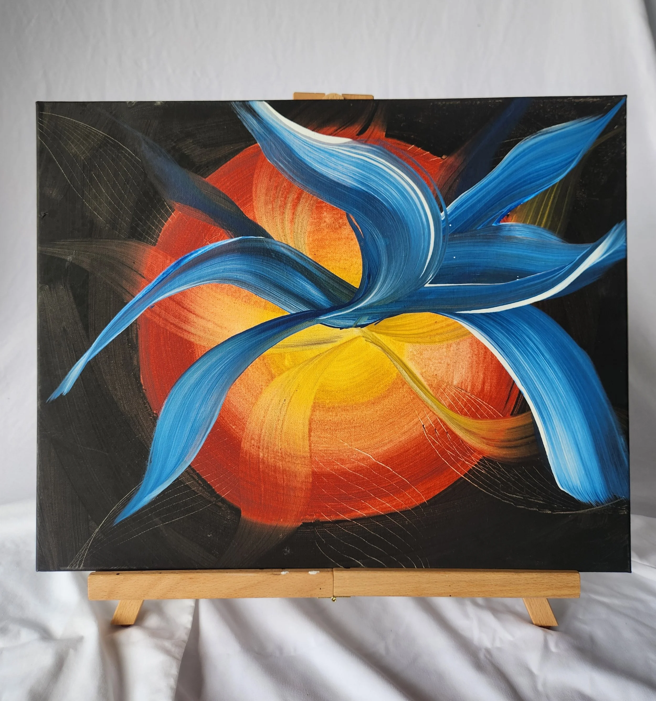 16 x 20 Blue flowers fire moon Acrylic Canvas
