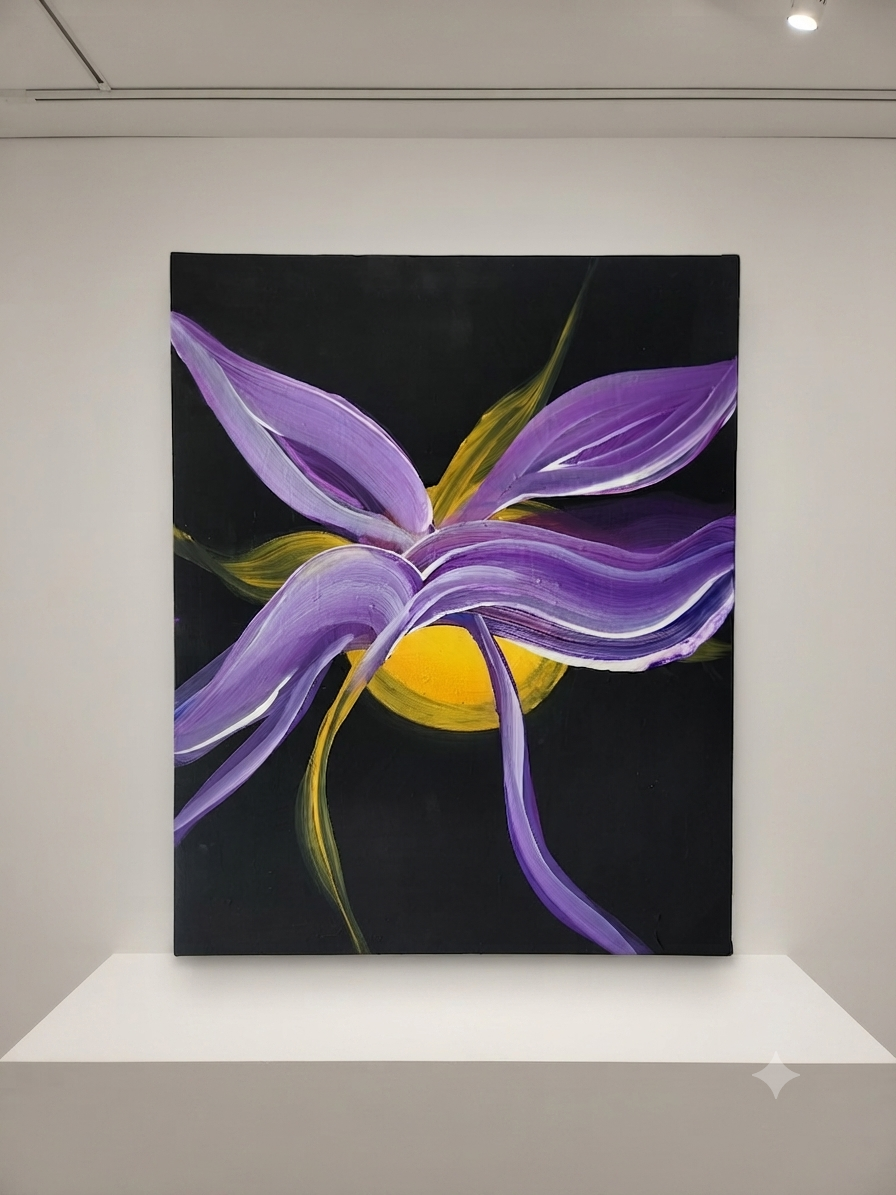 16 x 20 Purple leaves Gold Moon Acrylic Canvas