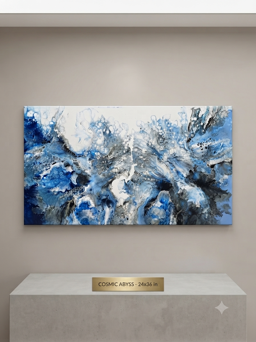 24 x 36 Oceanic Serenity Acrylic Pour Painting blue