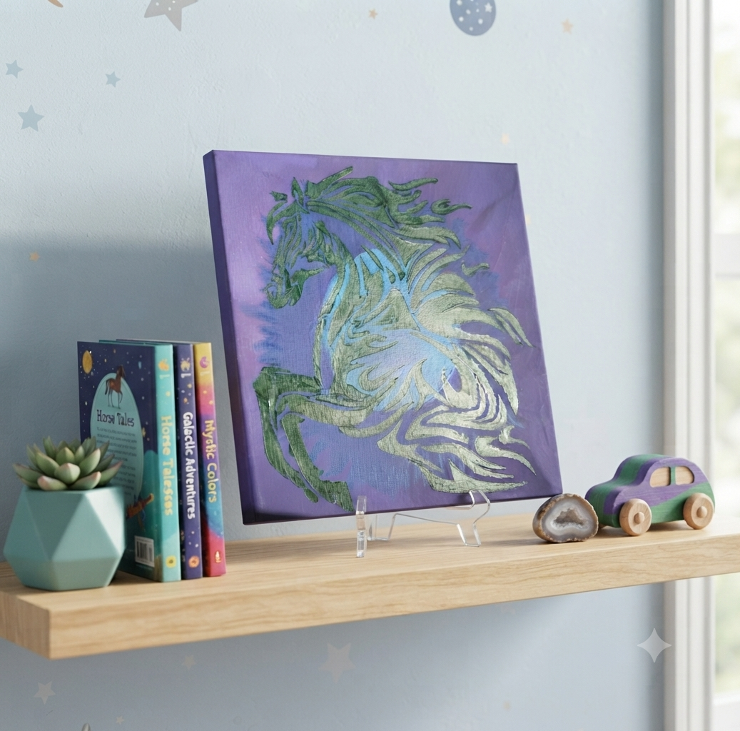 Colorful tribal horse canvas artwork for southwestern home decor