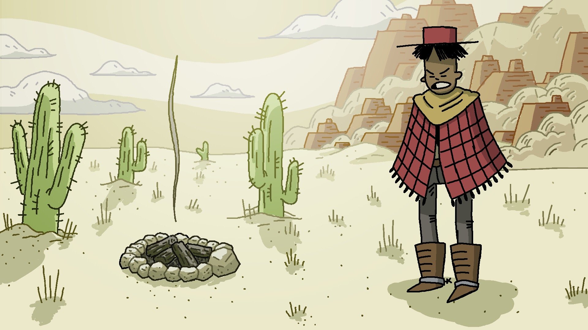 This style frame would be the first time I felt like the environment design really matched with Yeehaw's character design. This would also be the point I think I fell in love with trying to give Yeehaw's world more attention to make it feel worthy of
