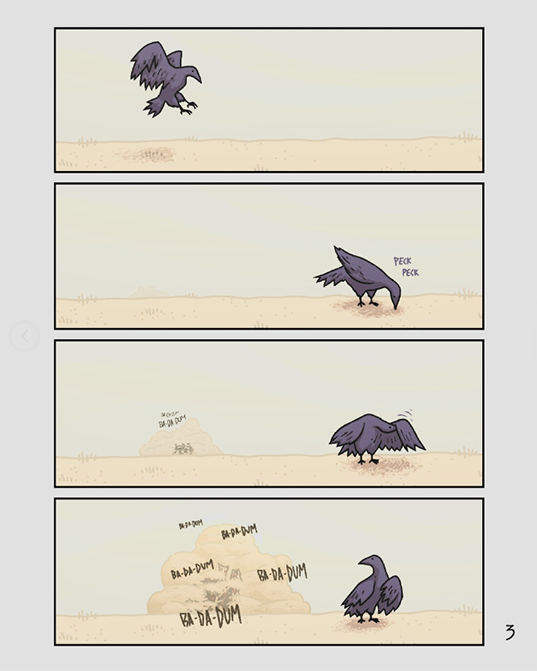 This page felt the most like storyboarding a sequence for an animation, which is a dangerous game to play with comics, but also fun.