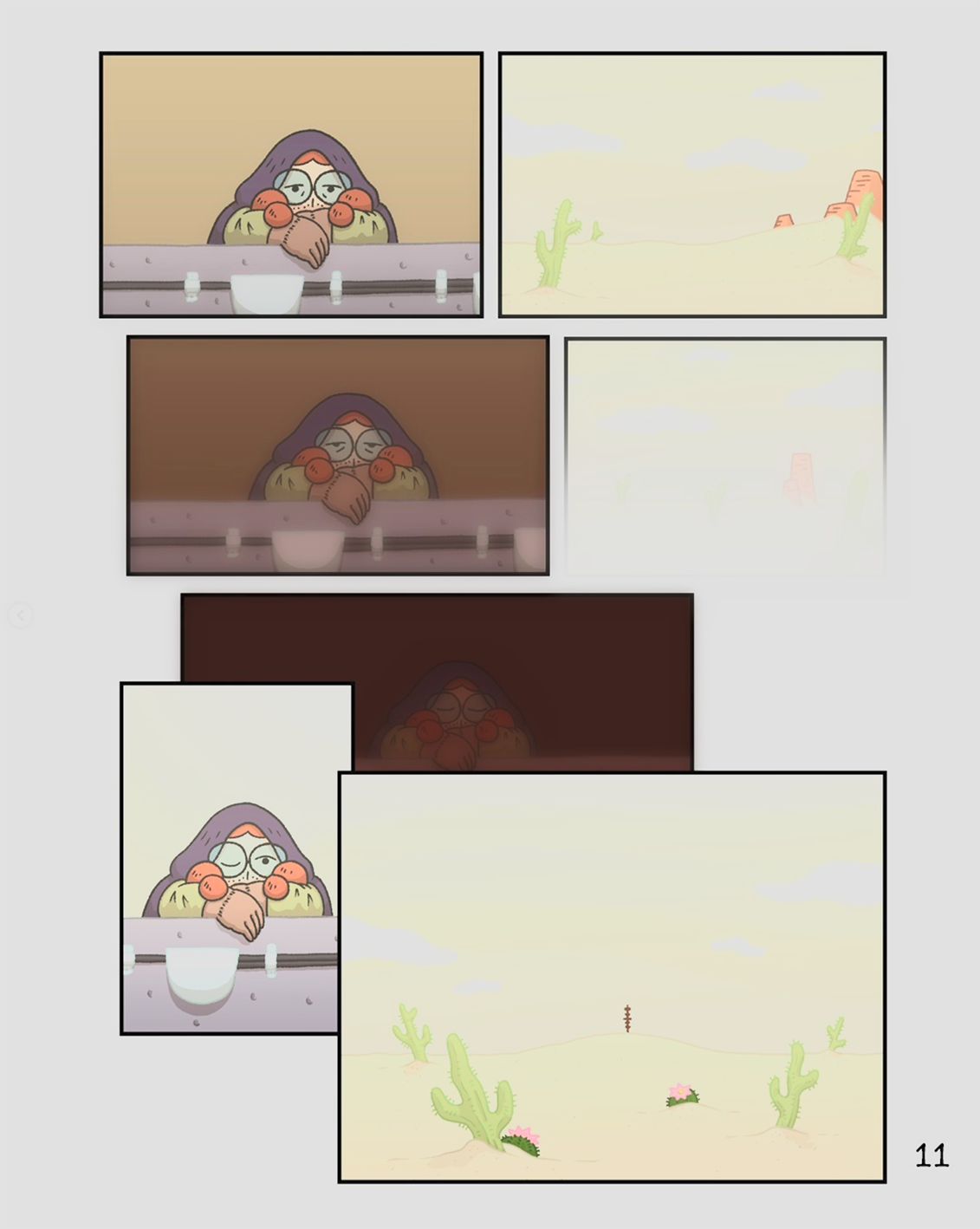 After finishing this page, my job starting to take up more and more of my time, and this side project fell to the wayside. Unfortunately, somewhere in the years between this and now (2026) I lost the files for this comic. The rest of this story exist