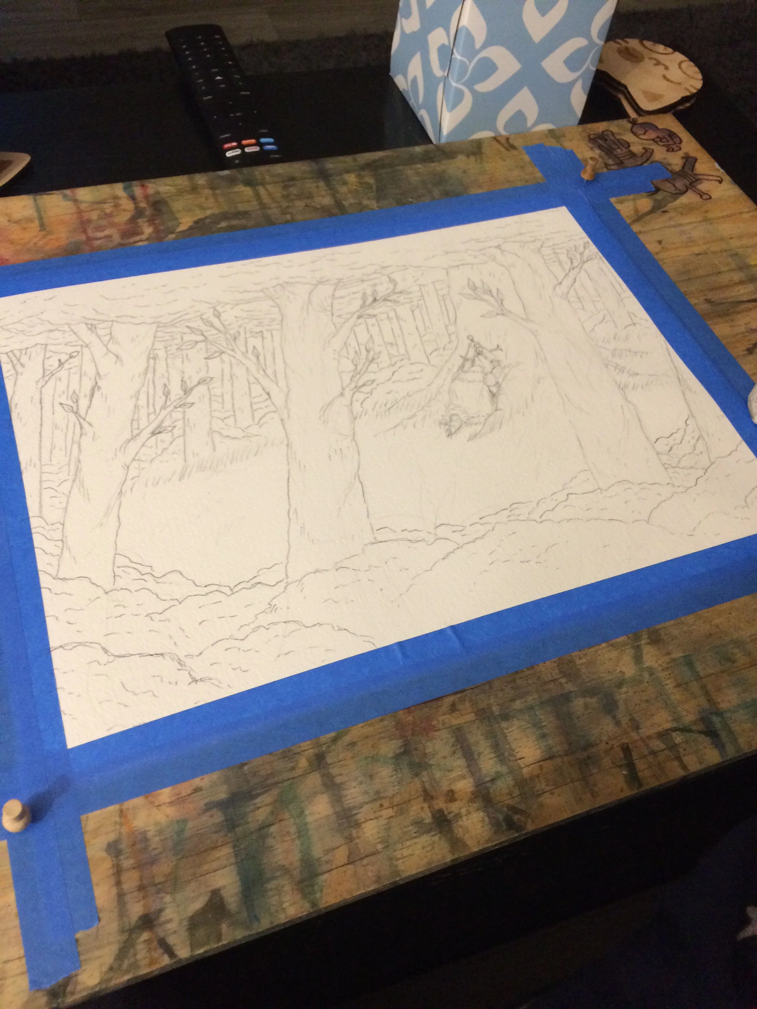 Pencils on paper. Drawing trees is a delight.