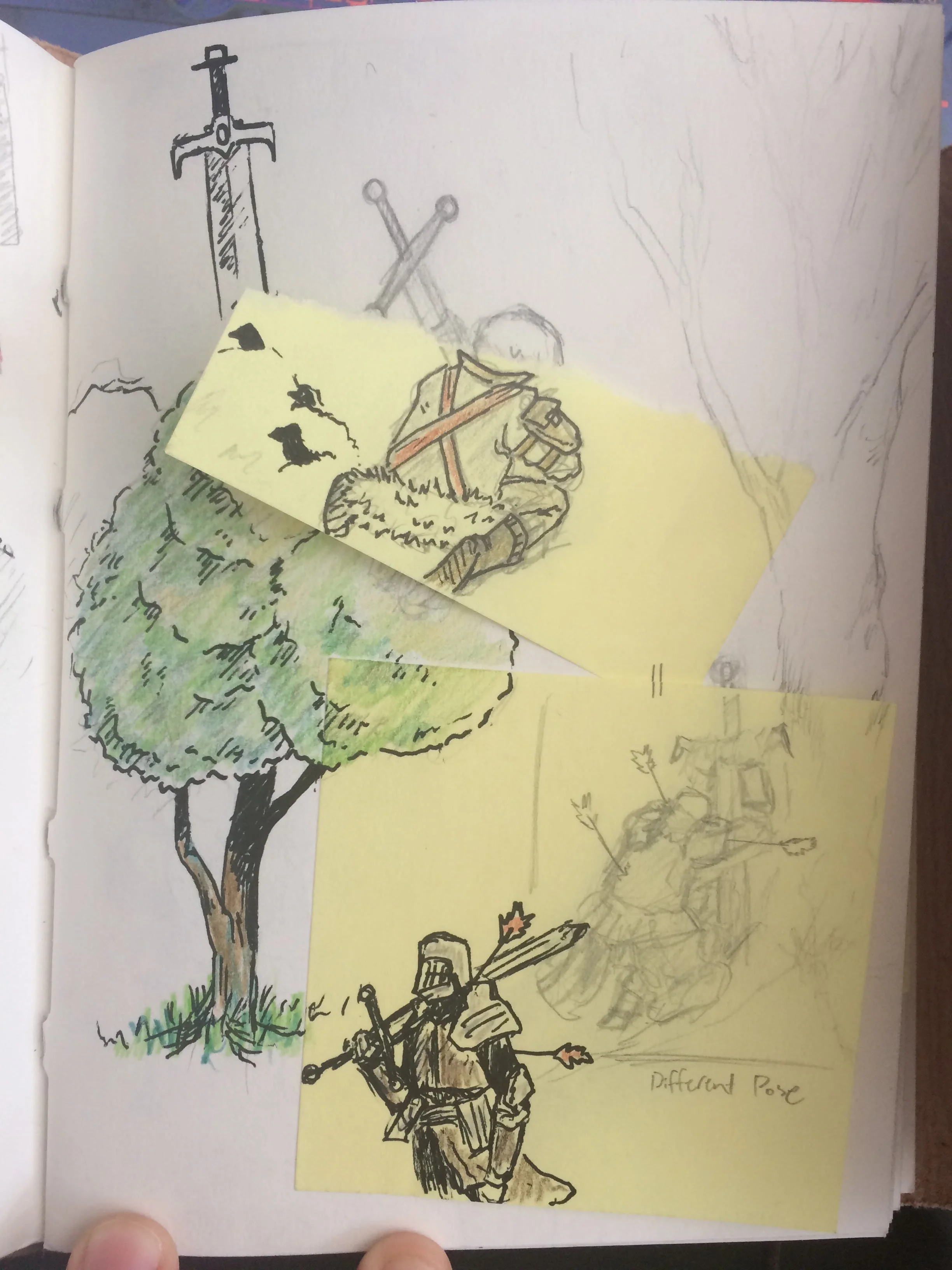 The concept for this piece started with some posing sketches in my sketchbook. I wanted to draw some knights after playing a bunch of "Dark Souls" at the time, and this piece came out of it.