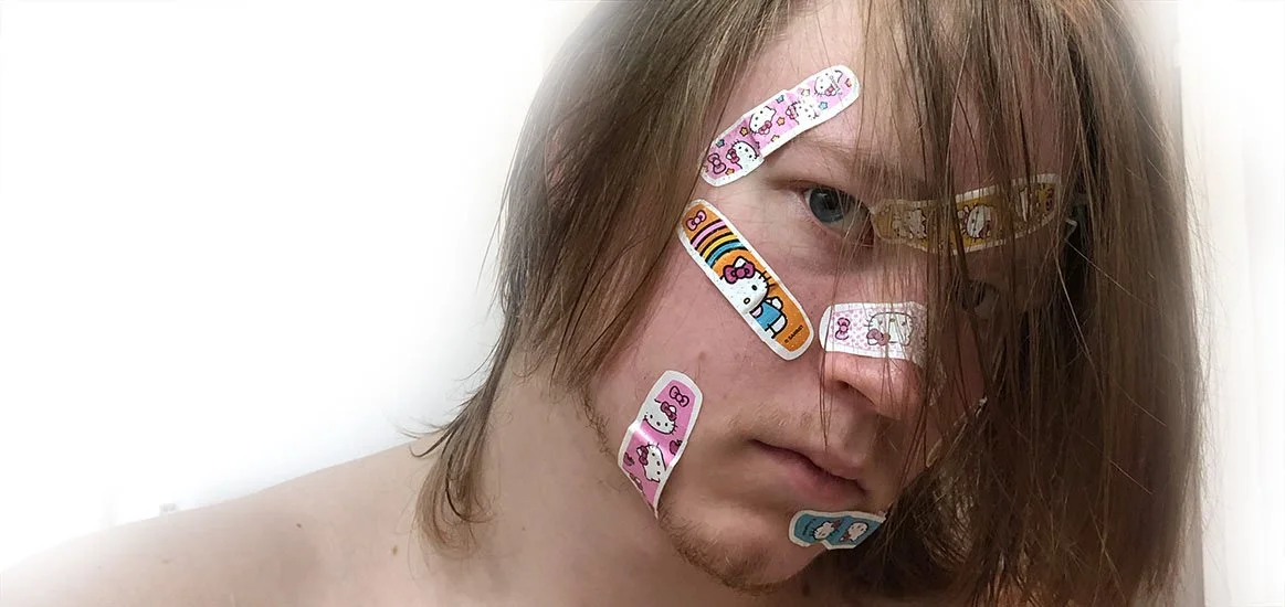 This was the first time I wanted to model something for reference beyond idle posing. I knew I wanted to do something with Hello Kitty Band-aids covering my face, but wasn't sure I'd be able to get the strips sitting on the face correctly without ref