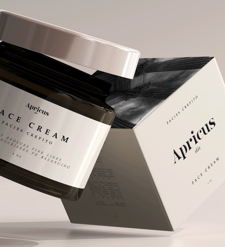 A jar of Apicus face cream next to its packaging box.
