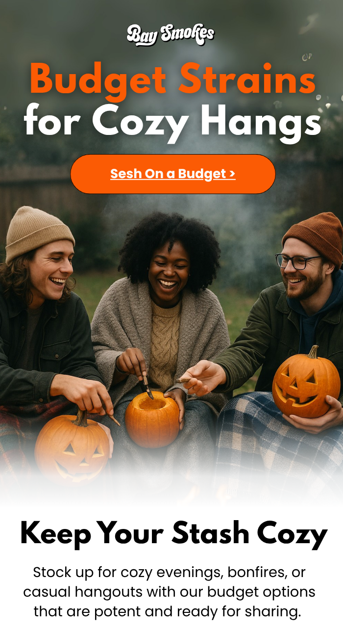 Three people carving pumpkins outdoors with pumpkin lanterns, smiling and enjoying a fall evening.