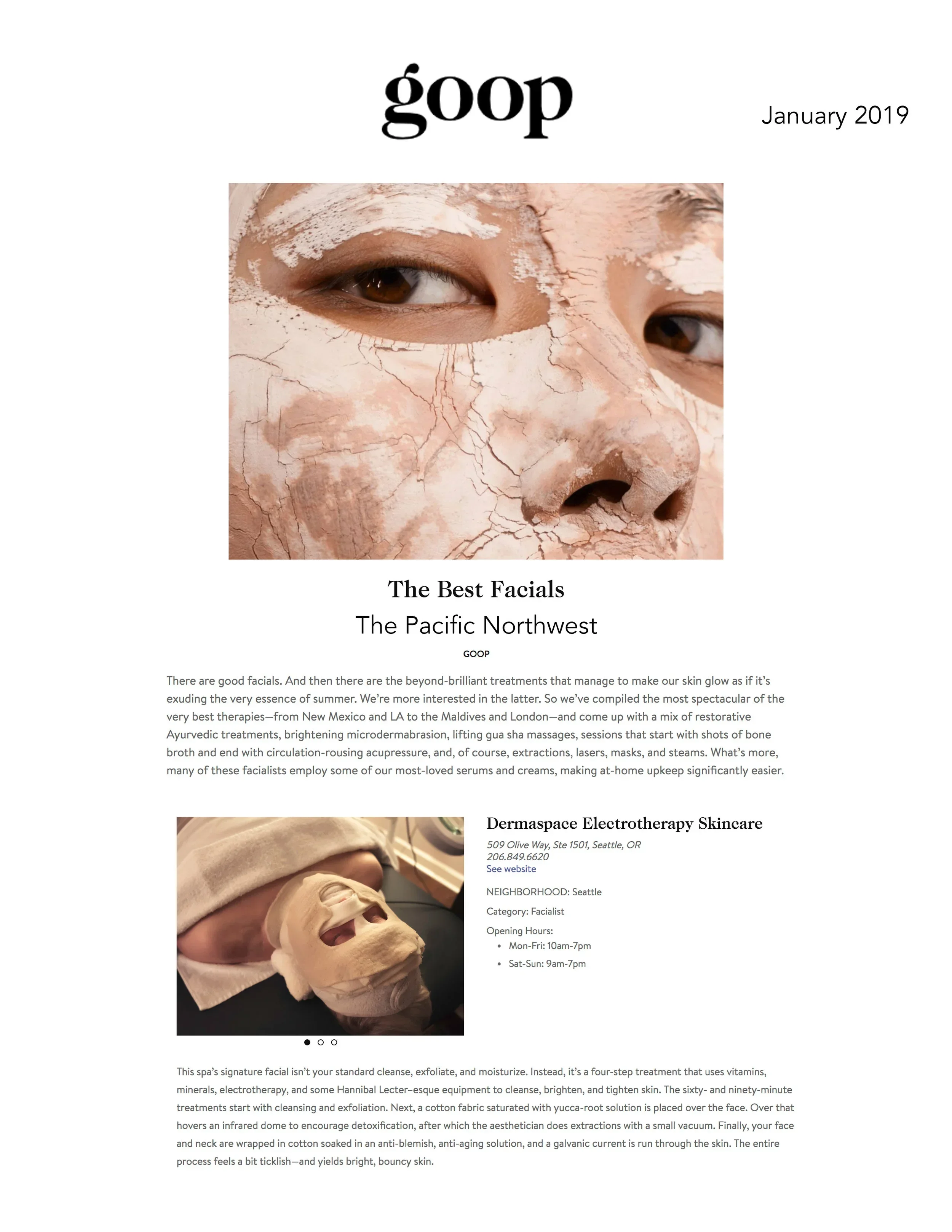 DERMASPACE mentioned as BEST FACIAL in PNW by GOOP!