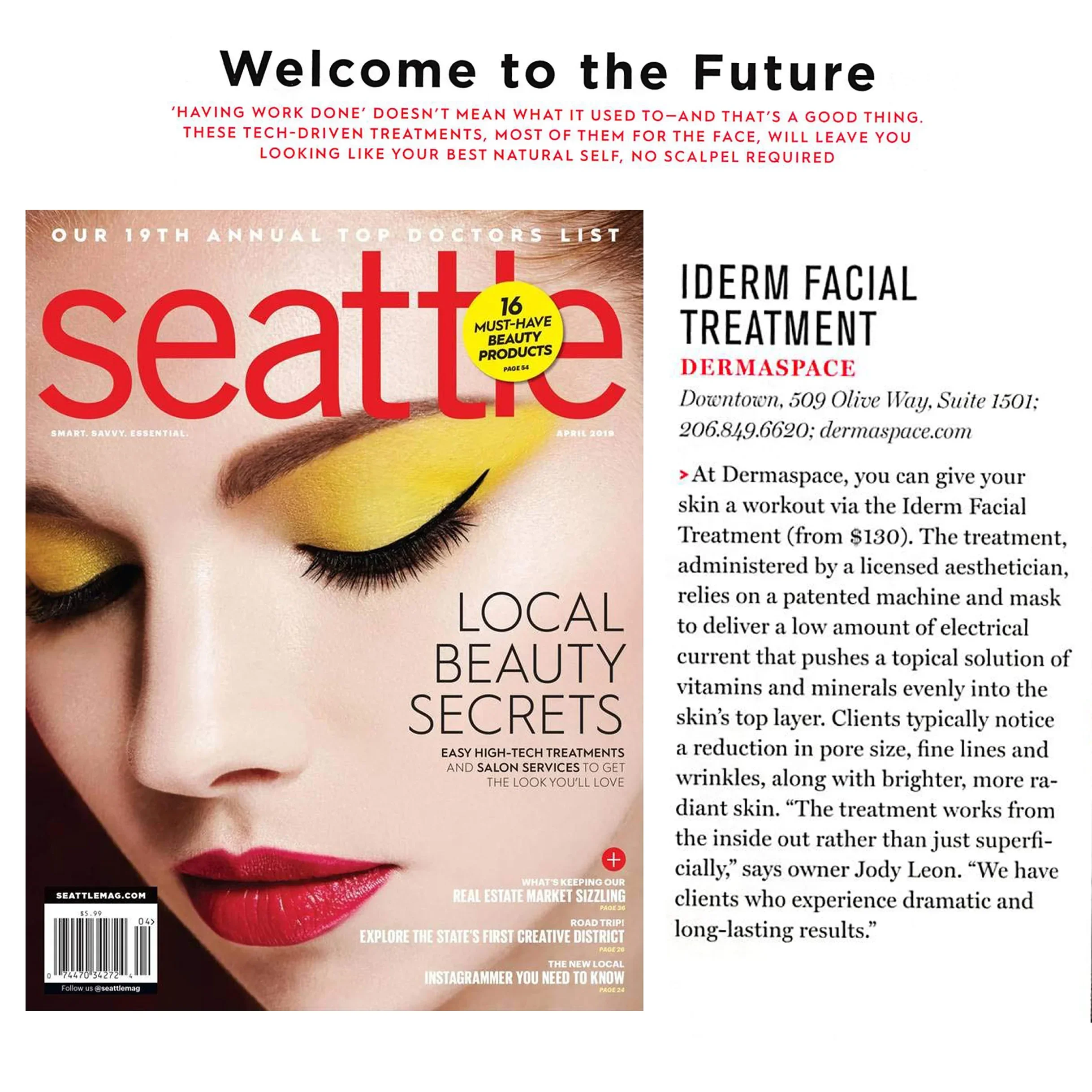 DERMASPACE featured in SEATTLE MAGAZINE - APRIL 2019