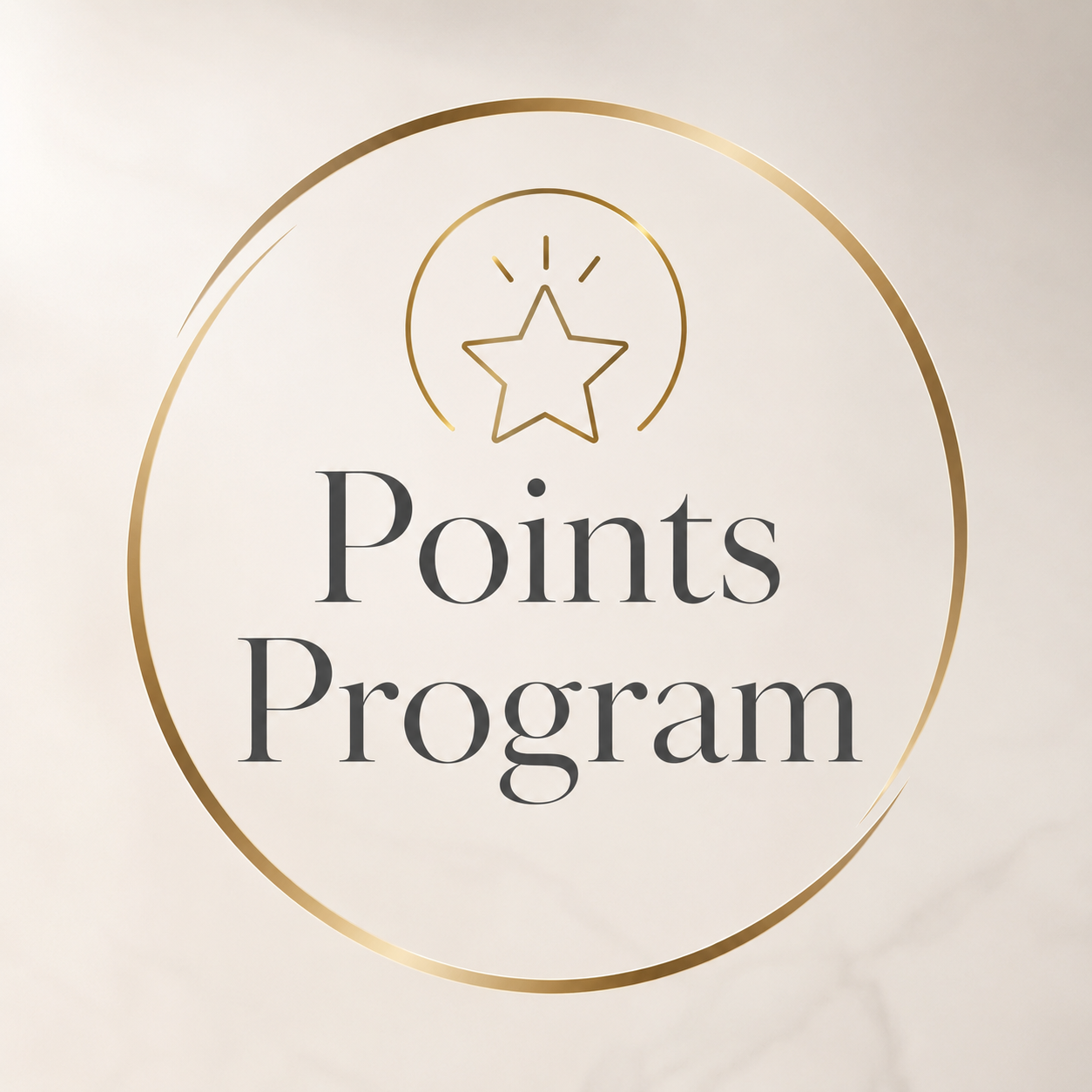 A sign with a gold circular border, featuring a gold star icon above the text 'Points Program' in black letters.