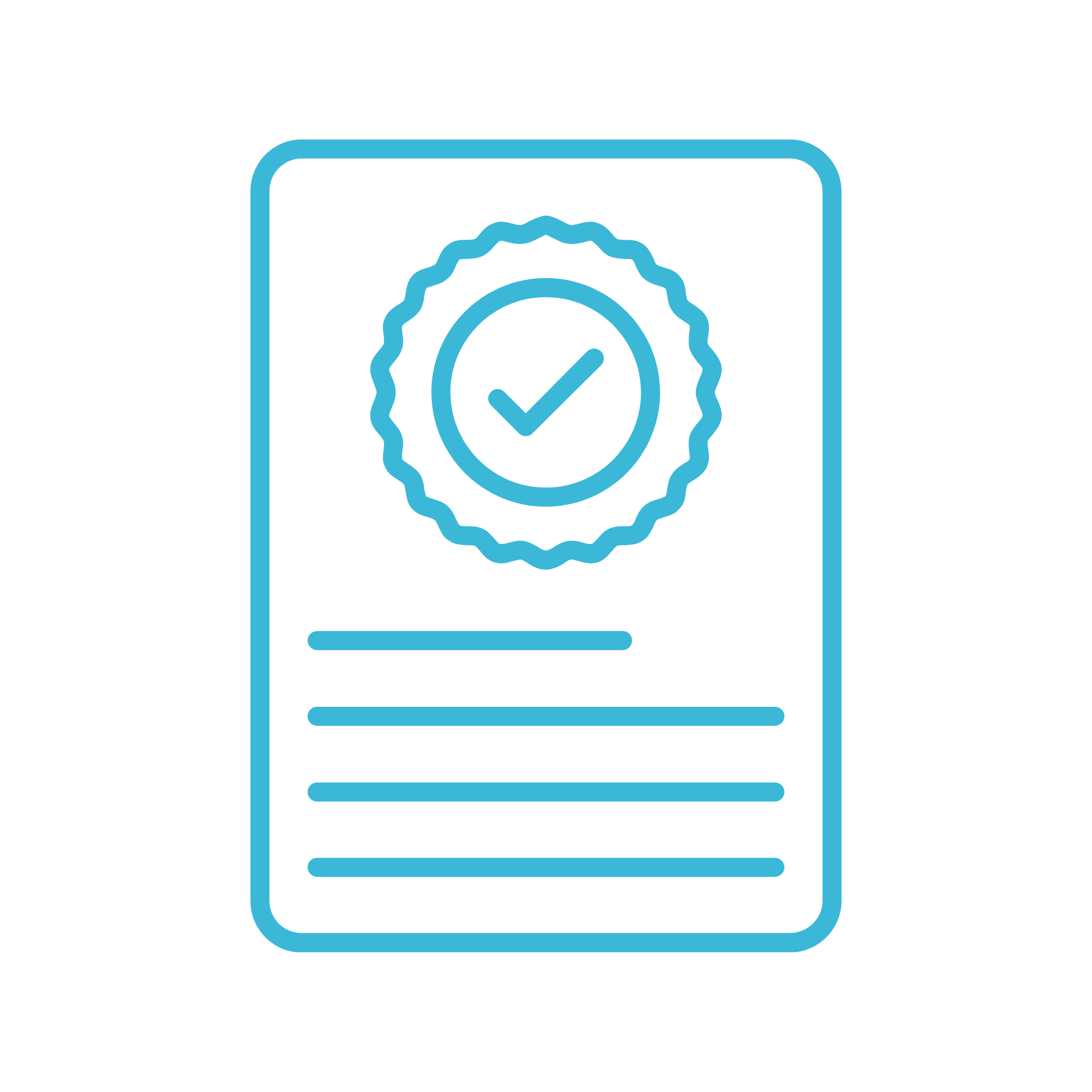 Icon of a mobile device displaying a gear with a check mark inside, symbolizing settings or system verification.