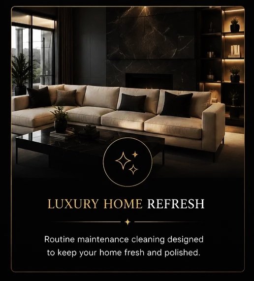Elegant living room with cream sectional sofa and black pillows, dark marble wall, and built-in shelves with decorative items, suggesting luxury home decor.