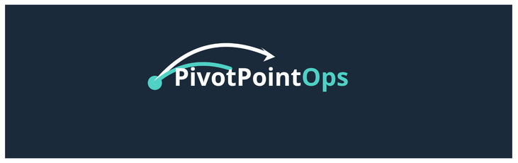 Logo of PivotPointOps with a dark background, featuring a curved arrow and the company name in white and teal text.