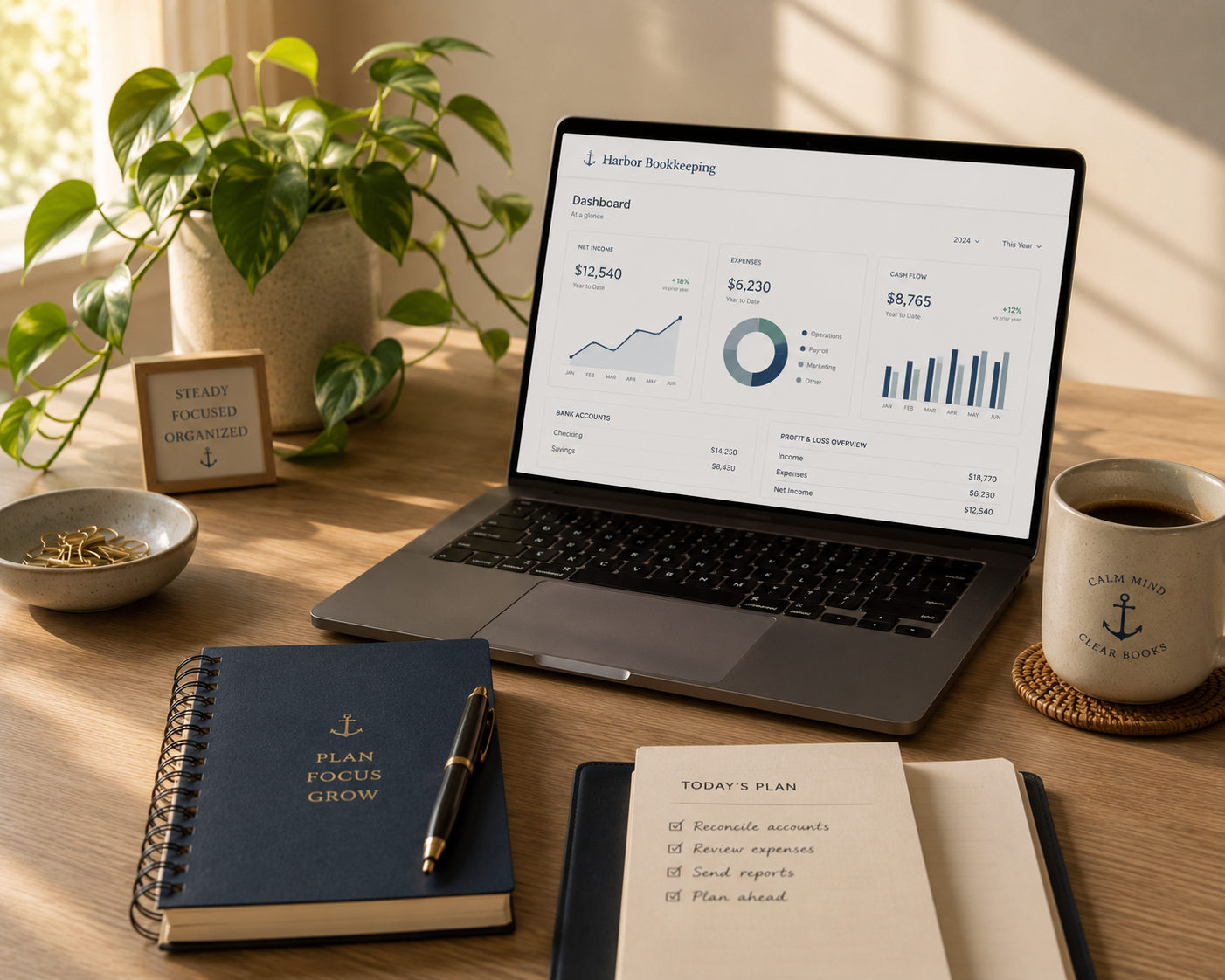 Small business owner reviewing financial records with virtual bookkeeping support