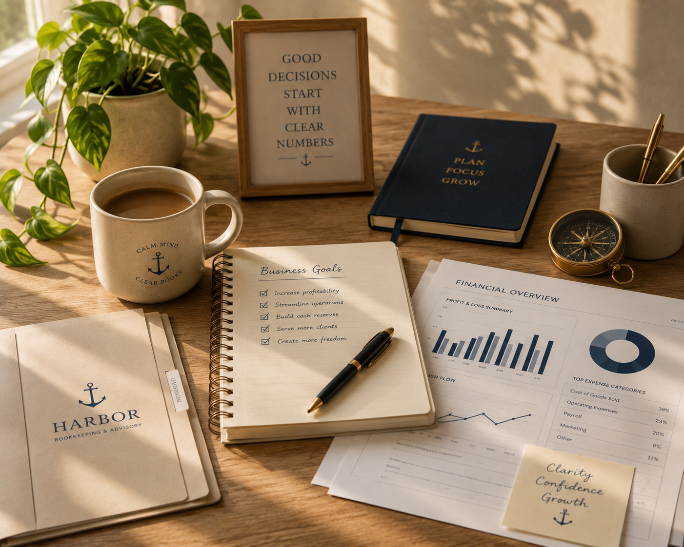 Business planning materials representing financial clarity and confident decision-making
