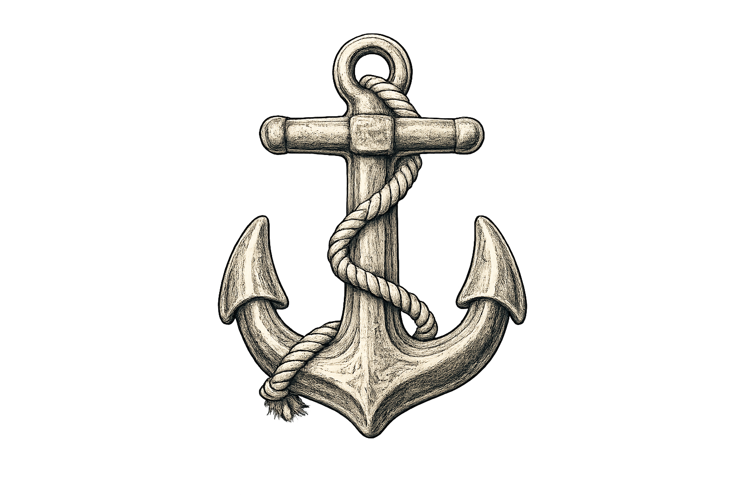 Vintage anchor illustration representing clear communication and financial stabilitynchor with a rope wrapped around it, set against a gray background.