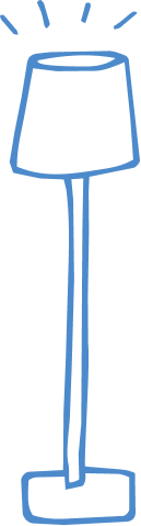 Blue illustration of a tall lamp with a lampshade