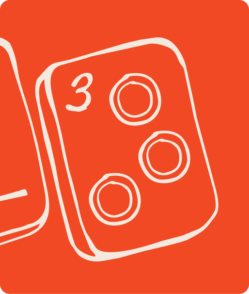 Red illustration of a three dot mahjong tile