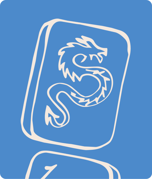 Blue illustration of a dragon mahjong tile