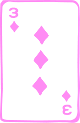 Pink illustration of three of diamonds card