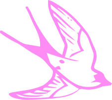 Pink illustration of a bird in flight
