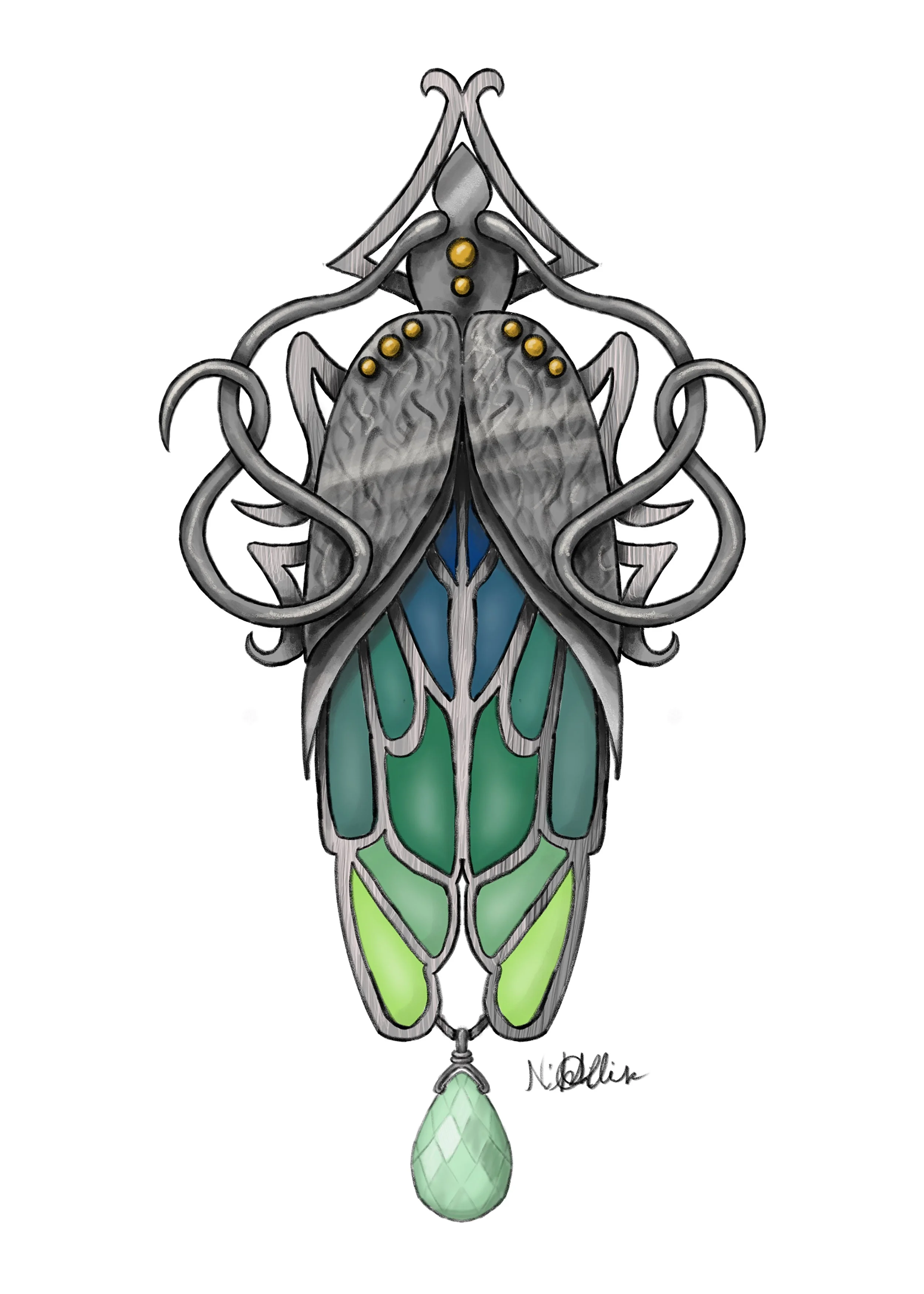 Coleoptera brooch design, 2025, Digital illustration