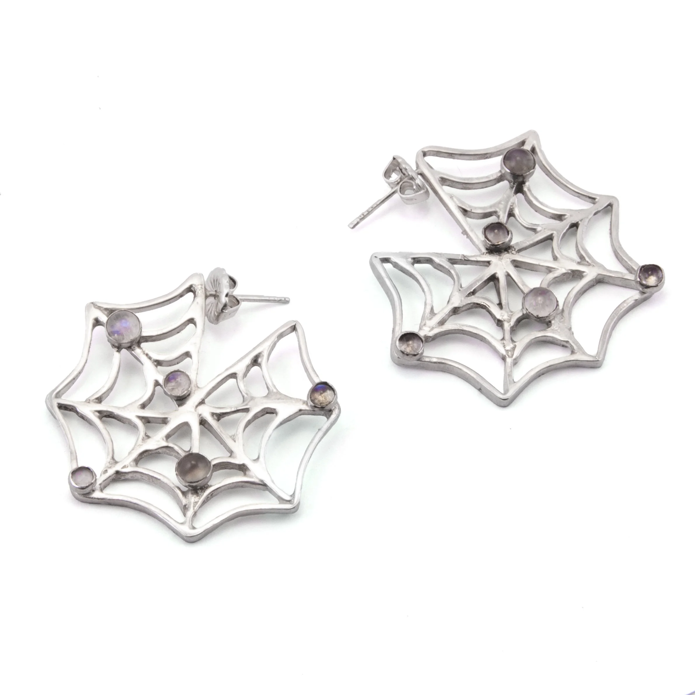 Web Earrings, 2026, Sterling silver & Moonstone