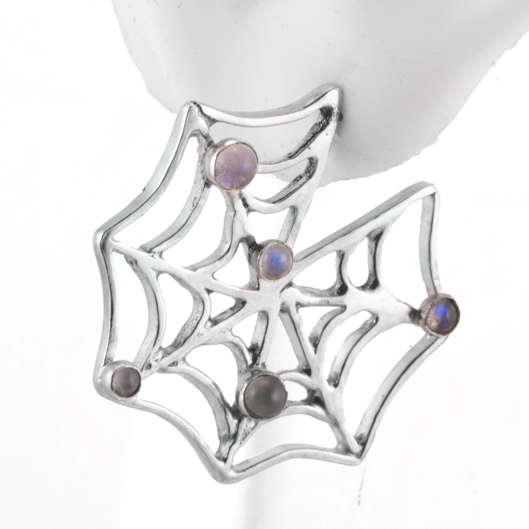 Web Earrings, 2026, Sterling silver & Moonstone