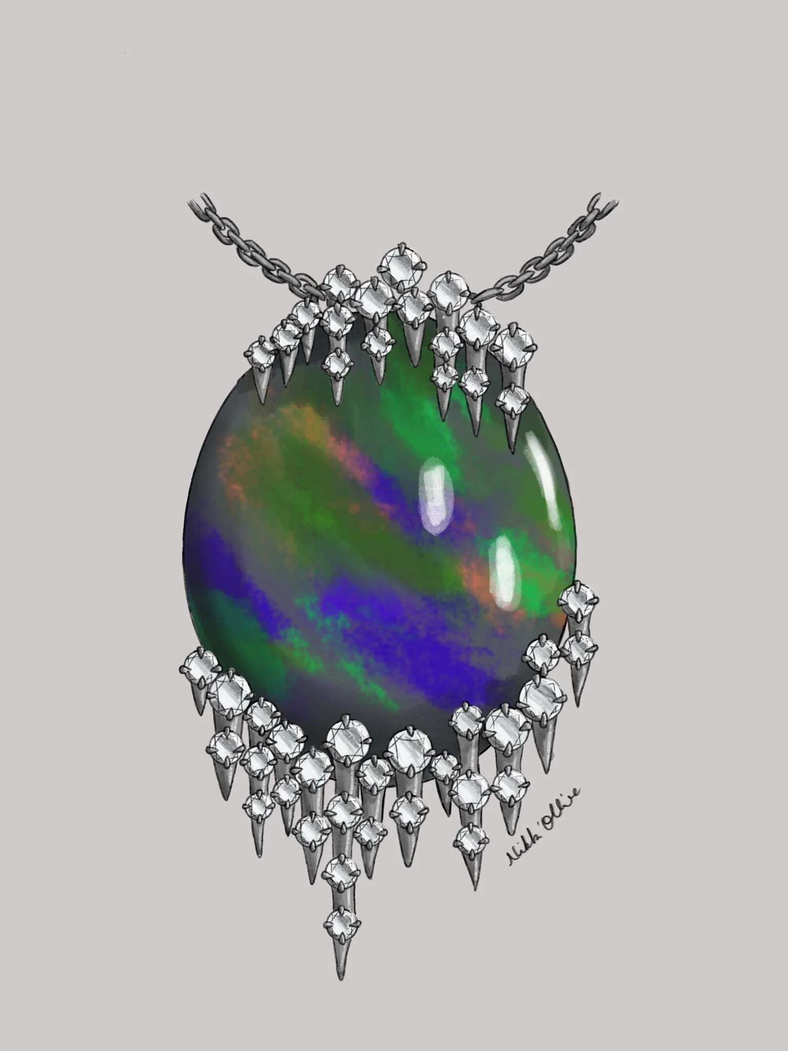Ice Opal Pendant, 2021, Digital Illustration