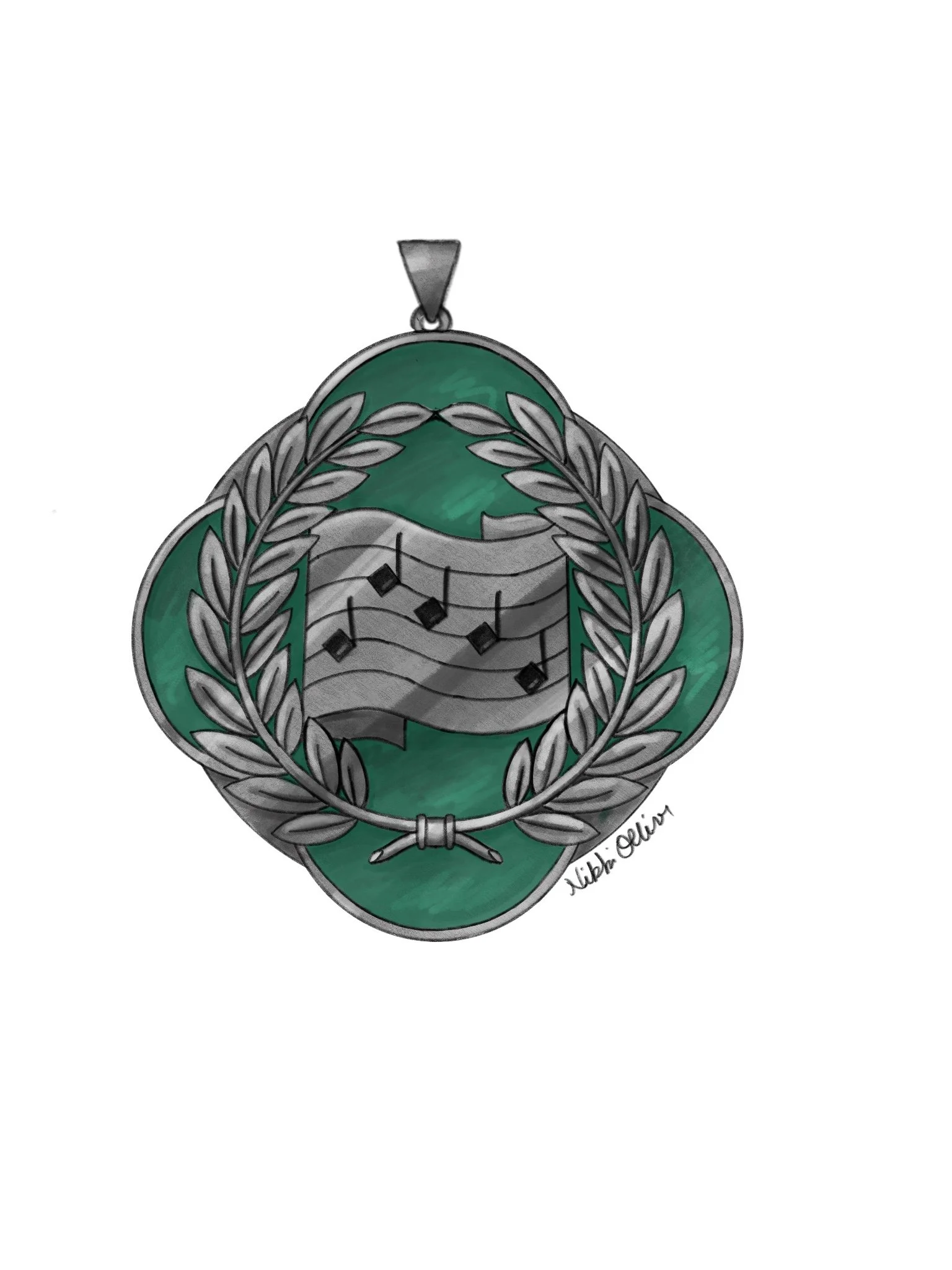 Music Laurel Medallion Design, 2022, Digital Illustration